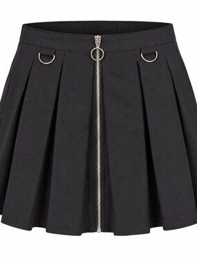 Hot Topic Black Pleated Mini Skirt Silver Zipper D Ring Details Size M